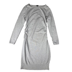 Ann Taylor Petite Gray Ruched Knit Sheath Dress Long Sleeve Size SP Cotton Blend